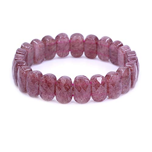 Keleny Semi Precious Stones 14mm Faceted Oval Beads Crystal Rock Elastic Bangle 7.5 Inch - color: Red Strawberry Crystal