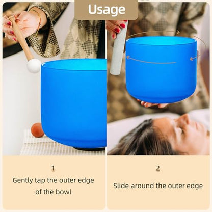 8 inch Blue G Note Throat Chakra Quartz Crystal Singing Bowl, for Healing Mindfulness Meditation Yoga Sound Baths, with Rubber Mallet O-ring - color: Blue G Note Throat Chakra, size: 8 inch