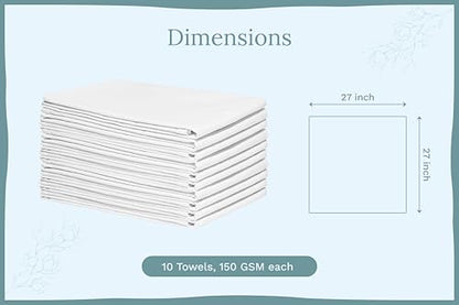 Organic Cotton White Dish Towels - 10 Pack Quick Drying White Kitchen Towels - Lint-Free Organic Cotton Dish Cloths - Extra Large Highly Absorbent Blank Tea Towels - 27"x27" - color: White
