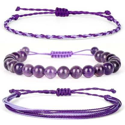 QOGIR Handmade Healing Bracelet,6mm Natural Gem Stone Bracelet rope bracelet - color: Amethyst(Spiritual Awareness), size: 8mm