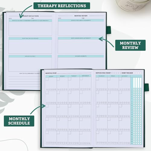 Mental Health Journal for Women and Men - Anxiety & Guided Journal with Mood & Habit Tracker - Take 5 Minuets Everyday - 91 Days Self Care Journal with Prompts, Green - color: Green