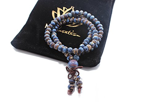 Mala Beads Porcelain Bracelet Prayer Three-Row Elastic Bracelet (Blue)