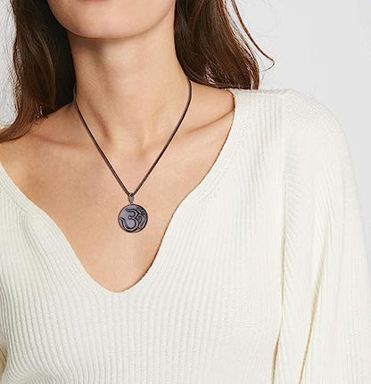 COAI OM Buddha Prayer Necklace Black Obsidian Necklace for Men Women