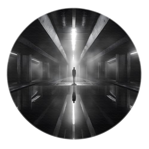 Meditation Space 6ft Round Rugs Lone Figure in Corridor Print Indoor Thin Floor Mat for Office Study Room Modern Creative Home Decor