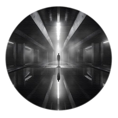 Meditation Space 6ft Round Rugs Lone Figure in Corridor Print Indoor Thin Floor Mat for Office Study Room Modern Creative Home Decor