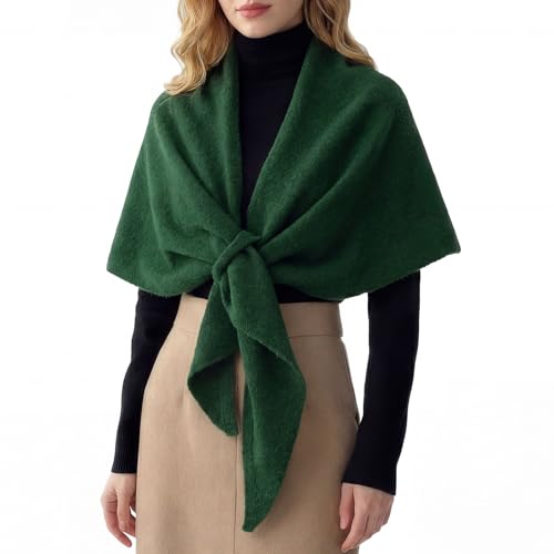 RIIQIICHY Shawl Wrap Women Pashmina Triangle Cape Knit Sweater Scarf for Fall Winter Fashion Accessory - color: Dark Green