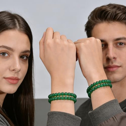 14in Agate Wrap Bracelet for Women Men Natural Round Beaded Agates Stone Healing Stretch Bracelets Elastic Handmade Polished Gemstone Beads Bracelet - color: Green Agate, size: 6mm Beads