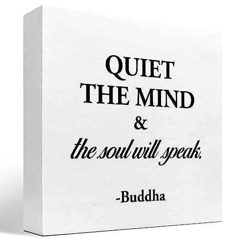 Quiet The Mind And The Soul Will Speak Sign,Inspirational Wood Block Box Plaque Sign Desk Decor for Home Yoga Room Meditation Space Shelf Table Decorations - style: Quiet The Mind