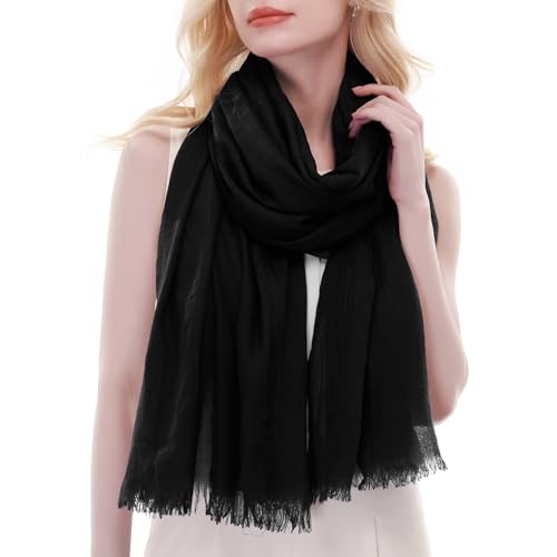 RIIQIICHY Scarf for Women Lightweight Solid Color Long Fashion Gauze Scarves Shawl Wrap - color: Black