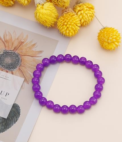 BOMAIL Natural Stone Bracelet for Women Men - 8MM Semi-Precious Gemstone Beaded Bracelet Healing Crystal Stretch Bracelet Yoga Bracelets Jewelry - color: Amethyst