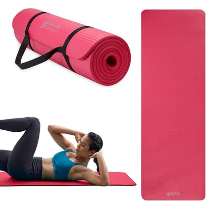 Gaiam Essentials 2/5" Thick (10mm) Yoga & Pilates, Fitness & Exercise Mat with Easy-Cinch Carrier Strap Cusion Support For Fitness and Gym Workouts - color: Pink