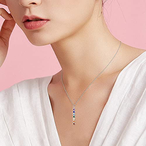 TANGPOET 7 Chakra Necklace for Women 925 Sterling Silver Healing Stone Pendant Necklace Reiki Meditation Jewelry Gifts for Mom Wife Yoga Lover Birthday Christmas Stocking Stuffers