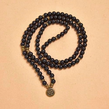 108 Natural Stone Mala Beads Yoga Jewelry Meditation Bracelet Necklace with om Charm - style: Black Agate