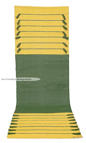 Handwoven Cotton Yoga Mat 24x72 Inch, Non-Slip Natural Yoga Rug, Soft Breathable Exercise Mat for Yoga, Pilates, Meditation & Home Workout, Green Yellow