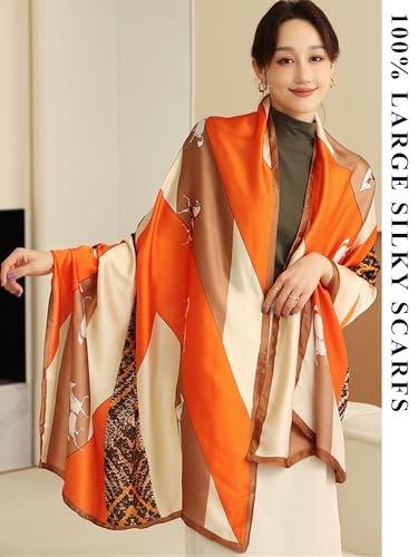 Large Shawl Scarf For Women Lightweight Wraps Silky Headscarf Long Sunscreen Scarfs - color: T1 Orange Horse / 70"x 35"