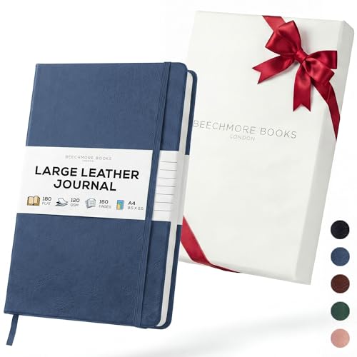 BEECHMORE BOOKS Large Lined Journal Notebook, 8.5" x 11.5" (A4) Hardcover Vegan Leather Executive Diary for Work, Thick 120gsm Paper, Lay-Flat Binding, Gift Box - color: Symphony Blue, size: A4 - 8.5" x 11.5" Large