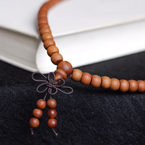 Zen Dear Unisex Teak Wood Prayer Beads Buddha Buddhist Beads Japa Mala Necklace Bracelet Bead - style: 6mm x 8mm x 108 beads