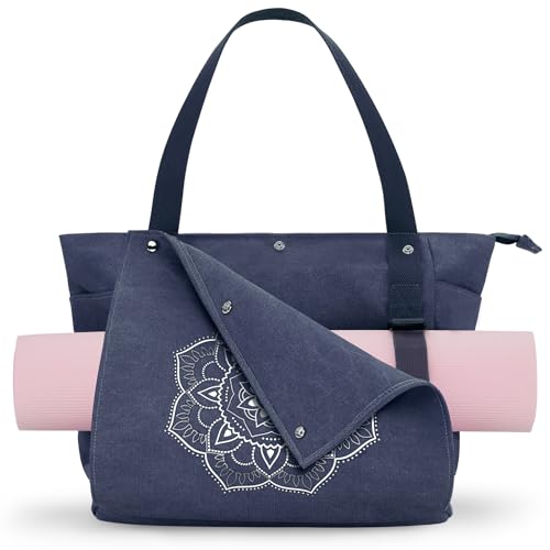 Gonex Yoga Mat Bag, Yoga Gym Bag Tote Bag with Multi Pockets For Women Men, Canvas Yoga Mat Carrier Take in Out Mat Easily For Pilates Travel Workout Office - color: Blue, size: Classic (15.5×5.5×14.5inch)