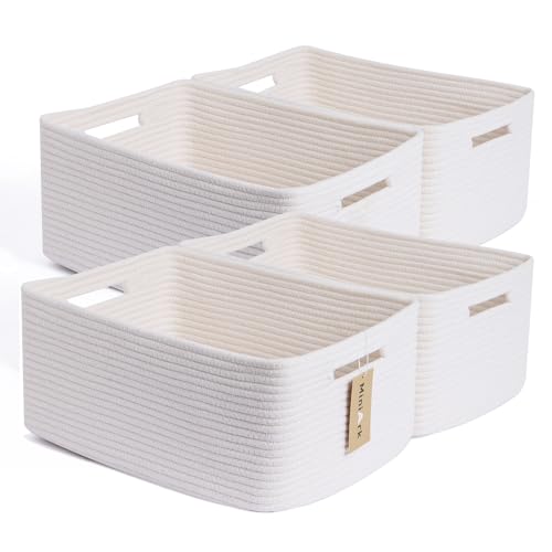 MiniArk Large Storage Baskets for Organizing, Closet Shelf Baskets for Clothes Blanket Towels, Baby Nursery, Toy Bins Box, Woven Rope Baskets, 17 x 13 x 7.5”, 4 Packs Off White - color: Off White, size: 4pcs-L17×W13×H7.5"