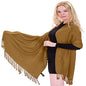CJ Apparel Solid Color Tassels Design Nepalese Shawl Scarf Wrap Stole Throw Head Wrap Pashmina Gift Hand Made in Nepal New - color: Camel Brown