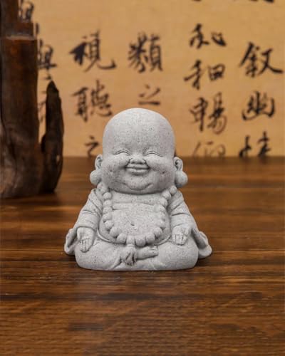 Mini Monk Buddha Statue Sandstone Statues Zen Monk Praying Statue Sculptures for Wealth Good Luck Feng Shui Decor Home Fish Tank Aquarium Garden (Style 17) - style: Style 17