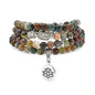 6mm 108 Mala Beads Bracelet, Yoga Zen Necklace with Buddha and Lotus Charm for Prayer - style: Indian Agate