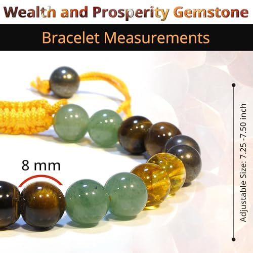 ANAYA AGATE Energy Protection Crystal Handmade Adjustable Bead Bracelet Perfect for Men, Women’s Christmas Gift - Gemstone Healing Stretch Bracelet Pulsera Para Hombre Mujer Stocking Stuffer - color: Money Wealth