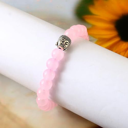 JewarHaat Handamde Jewelry Beaded Bracelet with Buddha Charm Stretchable Jewelry for Women Men Teens - color: Pink