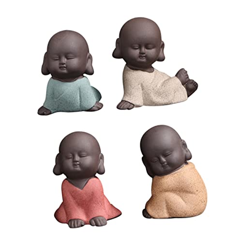MAGICLULU 4Pcs Zen Monk Figurine Decoration Ceramic Desktop Ornament for Tea Tray Calming Aesthetic for Home Office and Garden Decor