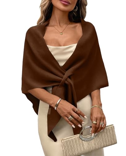 Womens Knitted Shawl Wraps Casual Solid Color Cape Scarf Comfortable Triangle Pashmina Shoulder Sweater - color: Coffee