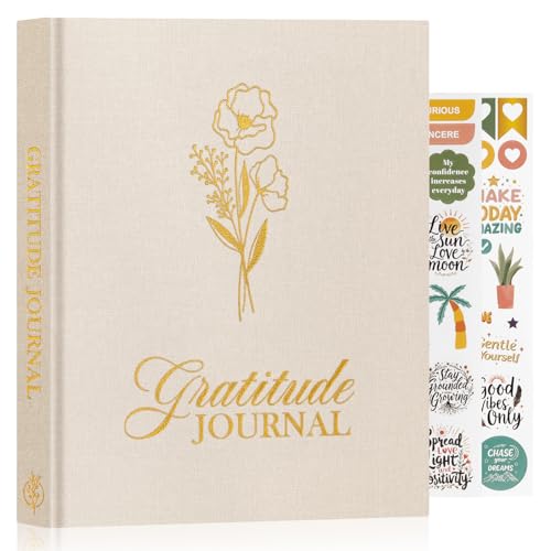 Lanpn Daily Gratitude Journal for Woman Men, 4 Month Affirmation & Mindfulness Planner, 7.8"x9.2" The 5 Minute Grateful Diary, Guided Reflection with Positivity Prompts Undated Notebook, Beige