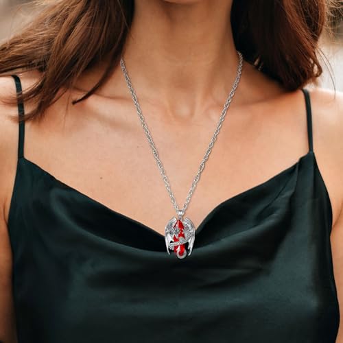 INFUSEU Unique Dragon Necklaces with Healing Crystal Stone for Men Women, Personalized Spiritual Gifts, 24 Inch Chain - color: Red