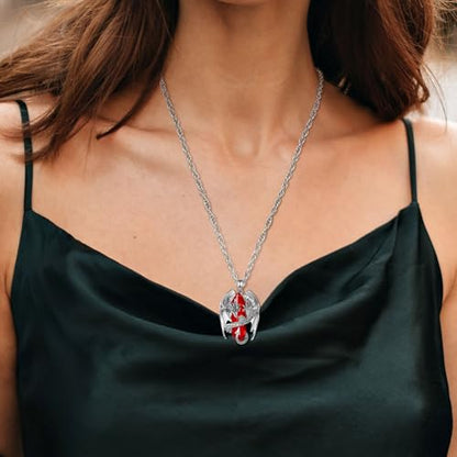 INFUSEU Unique Dragon Necklaces with Healing Crystal Stone for Men Women, Personalized Spiritual Gifts, 24 Inch Chain - color: Red