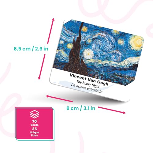 Menique Memory Matching Game – Famous Paintings for Adults & Kids – 70 Cards (35 Pairs) – Bilingual Art Game – Educational & Concentration Activity - style: Art