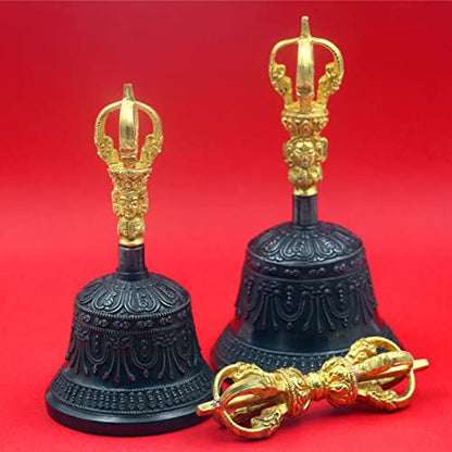 Tibetan Buddhist Meditation Bell And Dorje Set, The Bells Are Engraved With Vivid Patterns, Fascinating, Captivating And Attractive