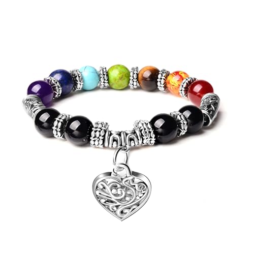 7 chakra bracelet natural beads yoga meditation religion healing balance stone beaded bracelet for women heart pendant