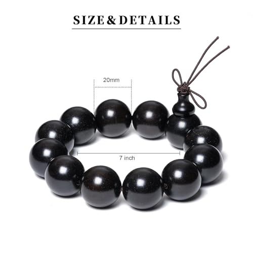 Wooden Prayer Bead Bracelets Traditional Buddhist Mala Bracelet,1pc/pack - size: Dia.20mmX12pcs, style: HeiTanJG