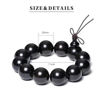 Wooden Prayer Bead Bracelets Traditional Buddhist Mala Bracelet,1pc/pack - size: Dia.20mmX12pcs, style: HeiTanJG