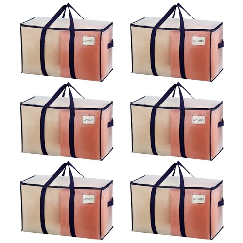 VENO 6 Pack Heavy Duty Moving Bags, Extra Large Storage Bags with Reinforced Handles & Strong Zippers, Foldable & Reusable Moving Box Alternative for Clothes & Dorm Storage - color: Clear, size: 6 Pack