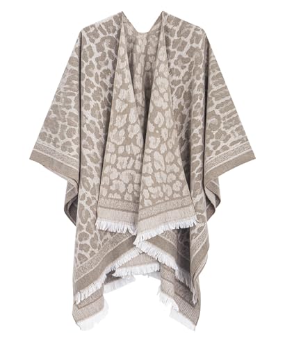 MissShorthair Women's Printed Shawl Wrap Fashionable Open Front Poncho Cape, Gift for Women - color: Khaki