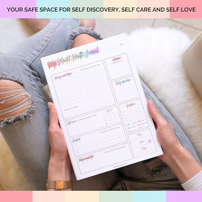 Mental Health Journal Planner | Daily Gratitude, Self Care, Intentions, Affirmations and Nutrition (Rainbow, A5) - color: Rainbow, size: A5