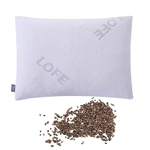 LOFE® Organic Buckwheat Pillow for Sleeping -14''x20'', Adjustable Loft, Breathable for Cool Sleep, Cervical Support for Back and Side Sleepers(Tartary Buckwheat Hulls, A Removable Pillowcase) - color: White, size: 14x20