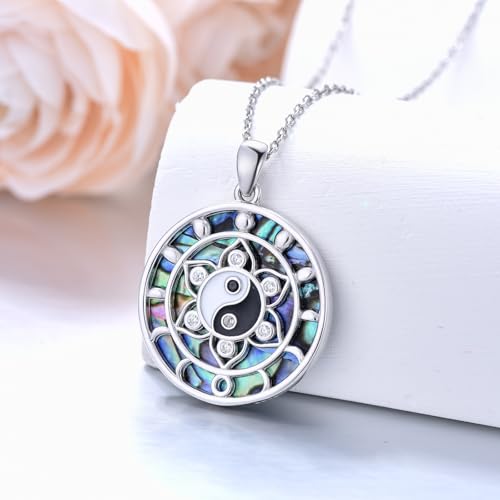 Lotus Necklaces for Women 925 Sterling Silver 7 Chakra/Yin Yang Pendant Necklace Spiritual Lotus Jewelry Birthday Yoga Gifts - style: Yin Yang-Lotus
