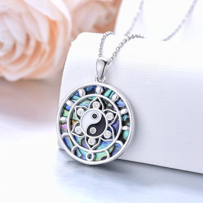 Lotus Necklaces for Women 925 Sterling Silver 7 Chakra/Yin Yang Pendant Necklace Spiritual Lotus Jewelry Birthday Yoga Gifts - style: Yin Yang-Lotus