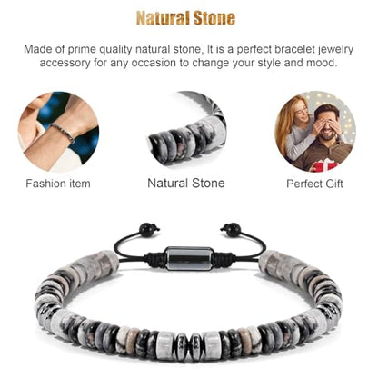 VIBILIA Healing Crystal Bracelets Beaded Bracelets for Men Women Natural Stone Adjustable Bracelets Unique Gifts for Father Son Grandfather Brother Friend - color: MapStone