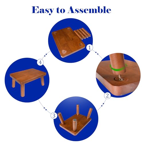 Wooden Step Stool, Foot Stool with Non-Slip Mat, One Step Stool, Small Stool for High Beds, Office, Bedroom, Bathroom (Brown, Small) - color: Brown, size: Small