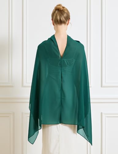 Chiffon Cape Shawl Wrap Scarf 3 Ways to Wear Elegant Sheer Capelet for Evening Dresses Weddings Parties - color: Emerald Green