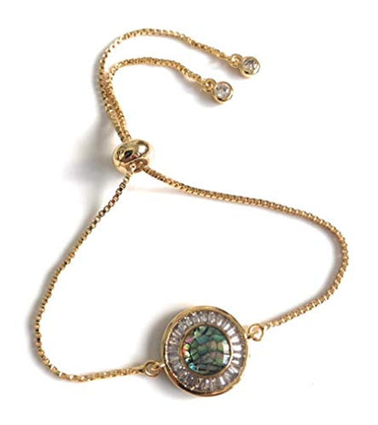 SIFRIMANIA Minimalist Adjustable Gold Plated Bracelet with Abalone Inlay and Cubic Zirconia Accent, Handmade Modern Jewelry for Women