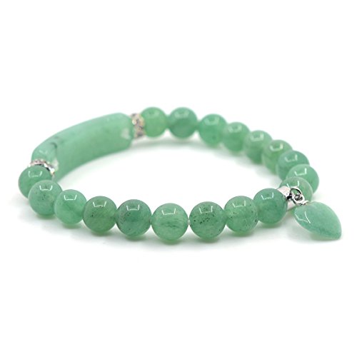 Justinstones Gem Semi Precious Gemstone Love Heart Charm Stretch Beaded Bracelet Unisex - color: Green Aventurine