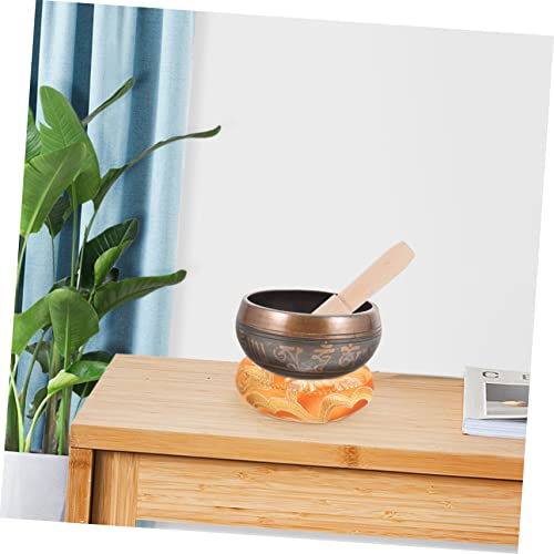 COLLBATH 1Set Tibet Singing Bowl Set Handmade Meditation Sound Bowl for Yoga Relaxation Chakra Healing Flat Bottom Multi Function Bowl with Wooden Mallet Zen Bag